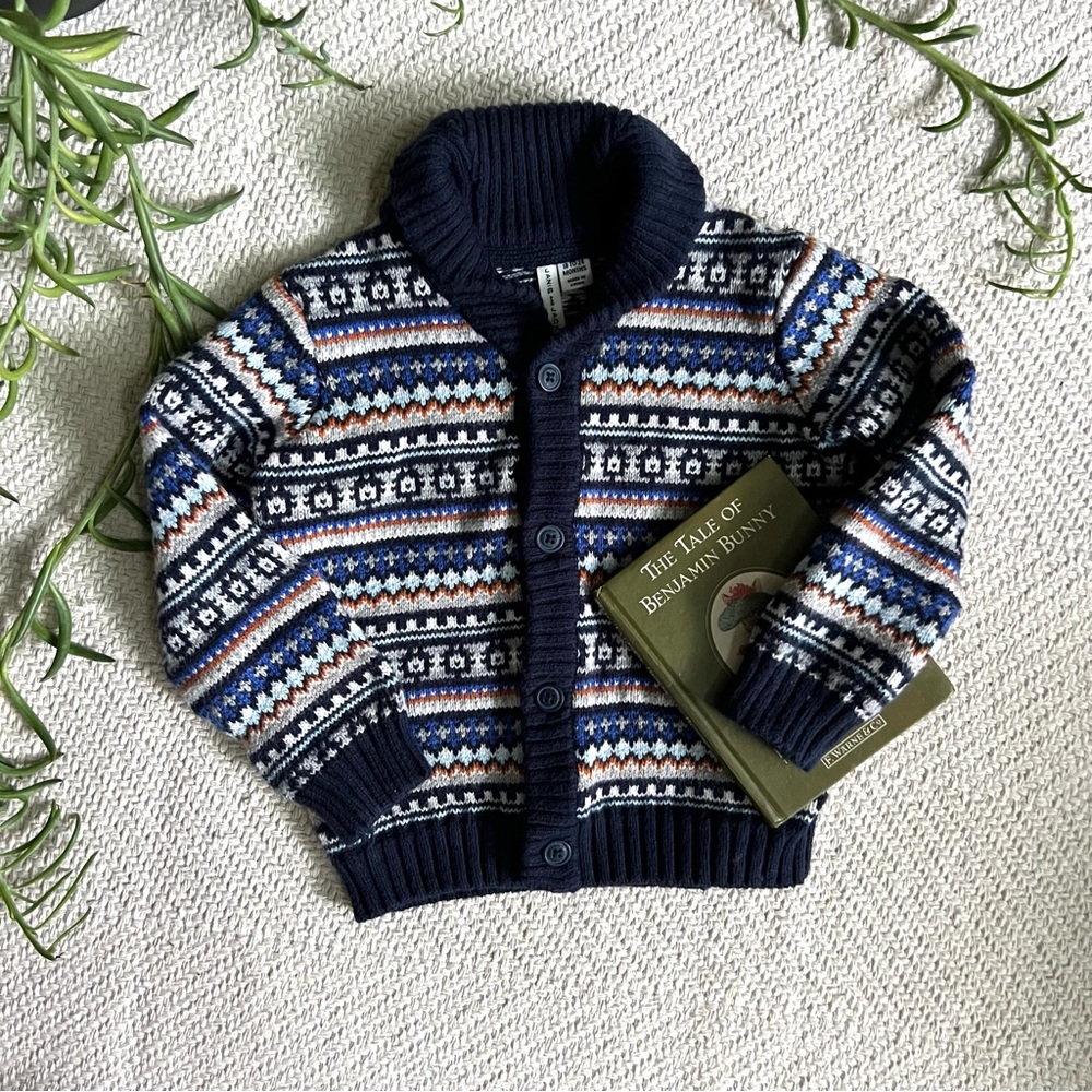 Janie and Jack Fair Isle Patterned Knit Shawl Neck Cardigan 18-24month